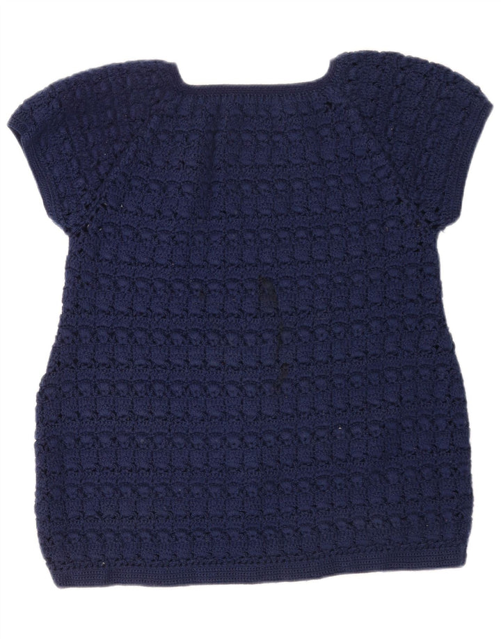 Vintage Womens Knit Blouse Top UK 12 Medium Navy Blue