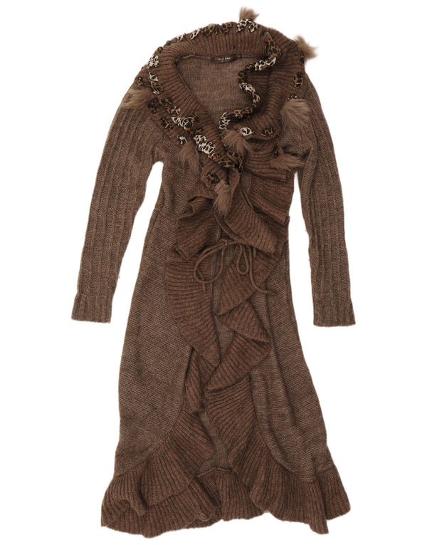 Forla Womens Paris Ruffle Front Cardigan Sweater UK 10 Small Brown