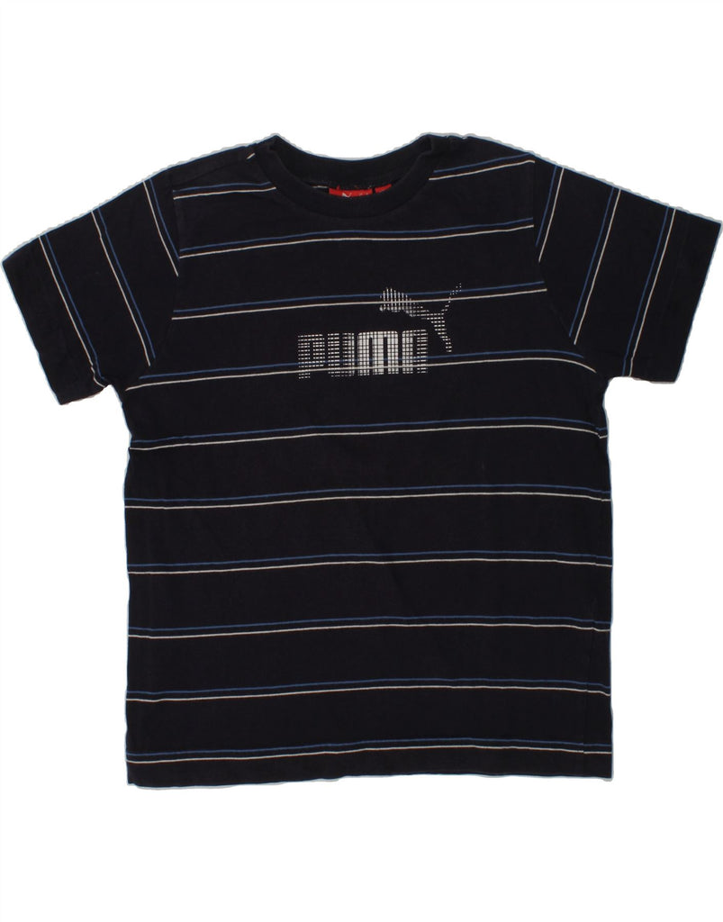 PUMA Boys Graphic T-Shirt Top 9-10 Years Navy Blue Striped Cotton | Vintage Puma | Thrift | Second-Hand Puma | Used Clothing | Messina Hembry 