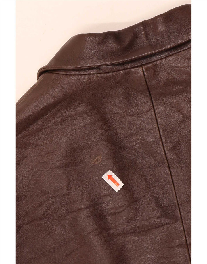 Evolution Womens 3 Button Leather Blazer Jacket IT 48 XL Brown Colourblock