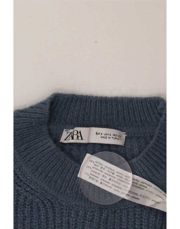 Zara Womens Oversized Crew Neck Jumper Sweater UK 10 Small Blue Acrylic