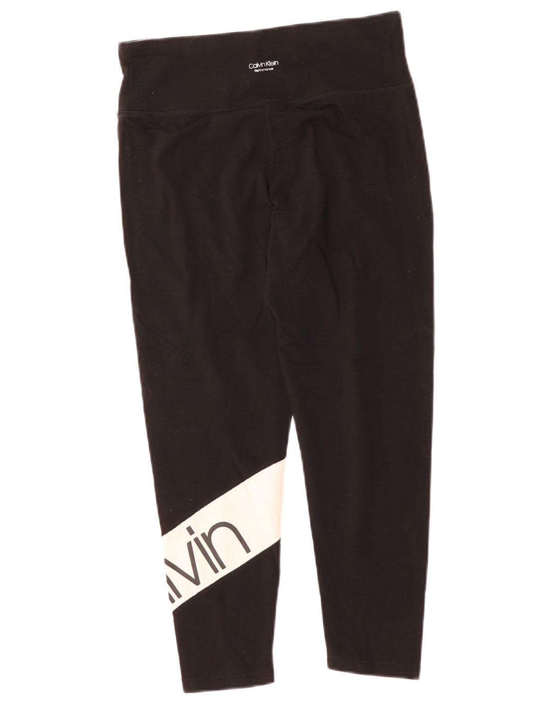 CALVIN KLEIN Womens Graphic Capri Leggings UK 14 Large  Black Colourblock