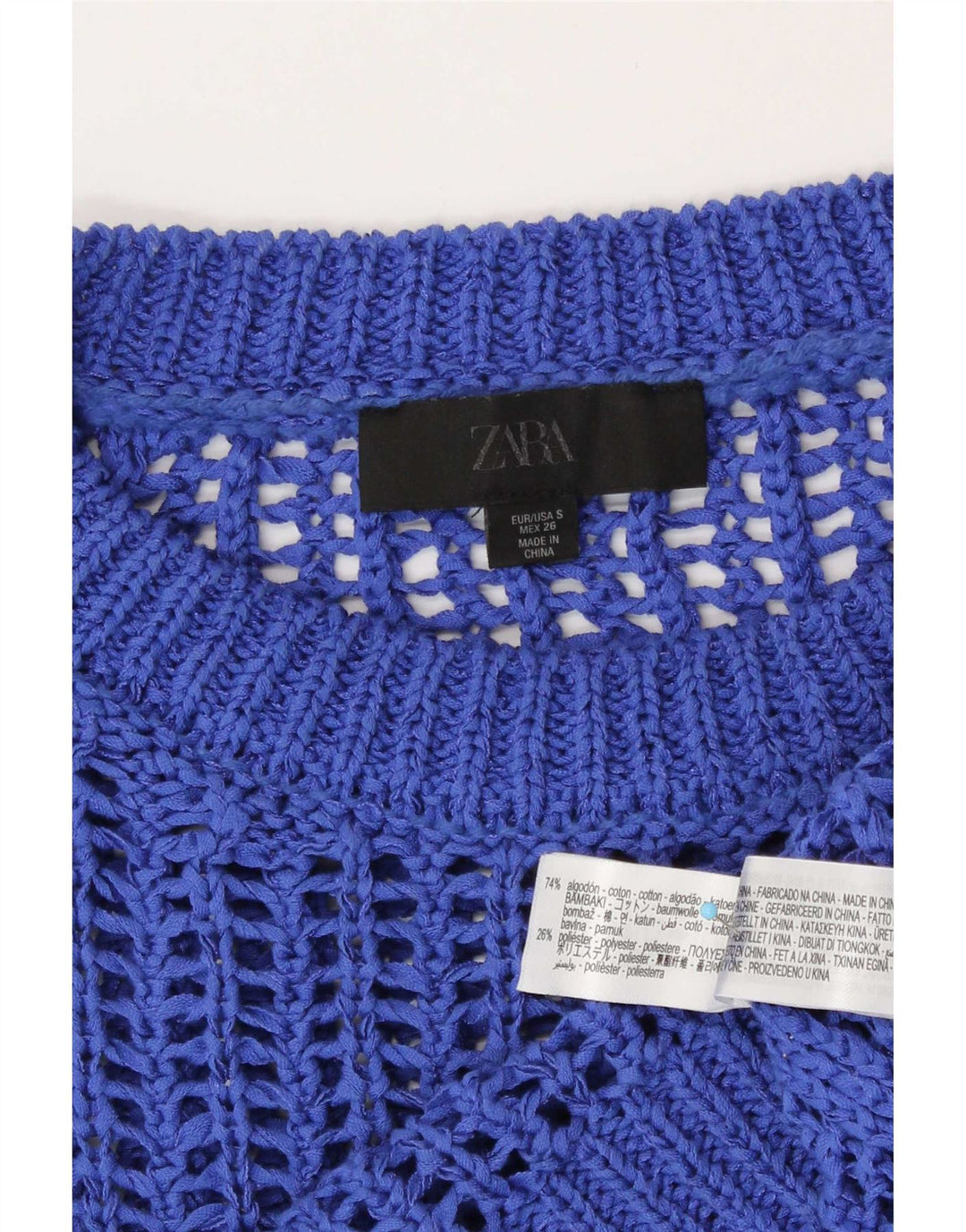 Zara Womens Oversized See Through Knit Crop Top UK 10 Small Blue Cotton