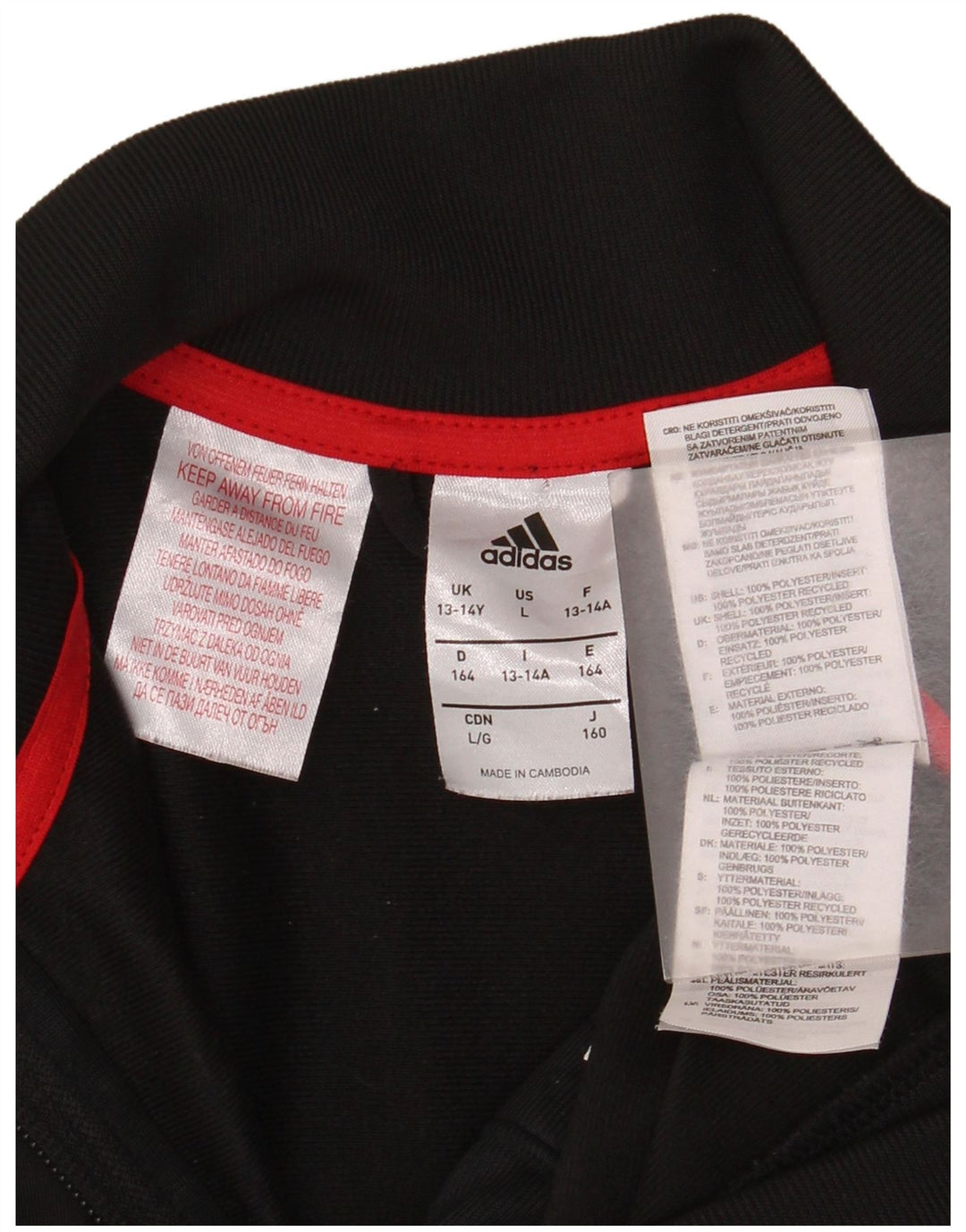 ADIDAS Boys Tracksuit Top Jacket 13-14 Years Black Colourblock Polyester