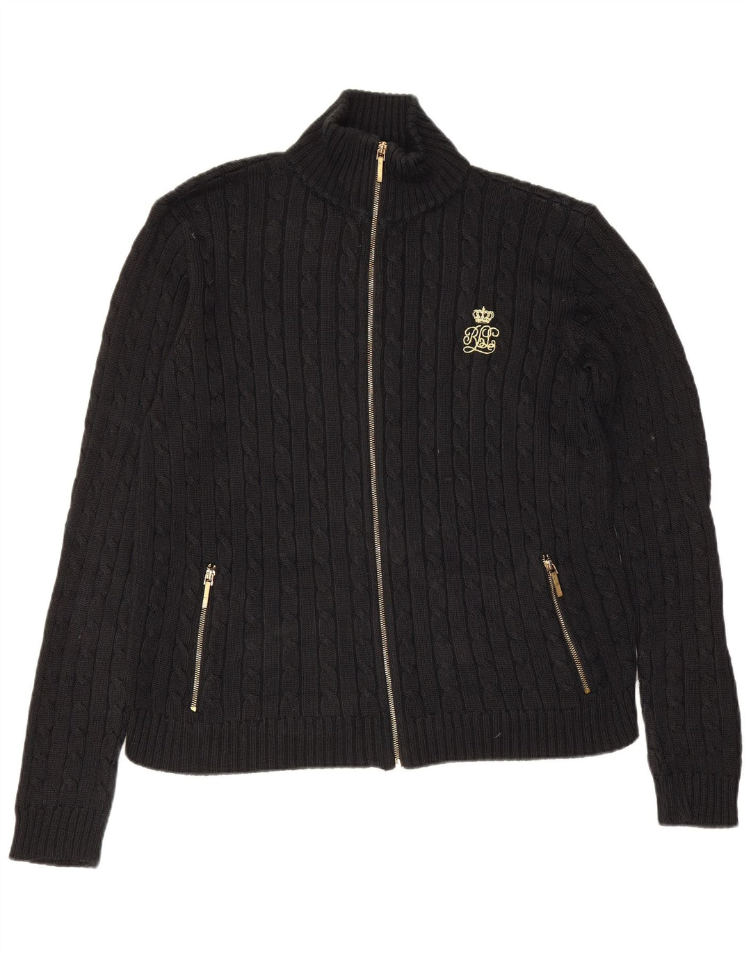 Ralph Lauren Womens Cardigan Sweater UK 14 Medium Black Cotton