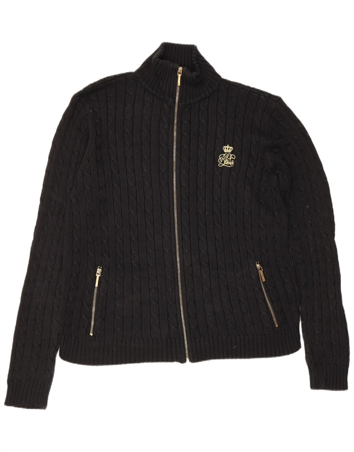 Ralph Lauren Womens Cardigan Sweater UK 14 Medium Black Cotton