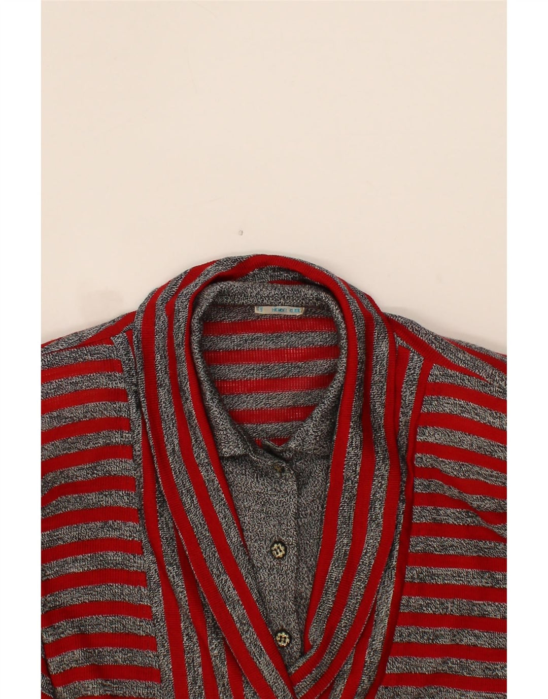 VINTAGE Womens Longline Polo Neck Jumper Sweater IT 44 Medium Grey Striped Vintage Vintage and Second-Hand Vintage from Messina Hembry 