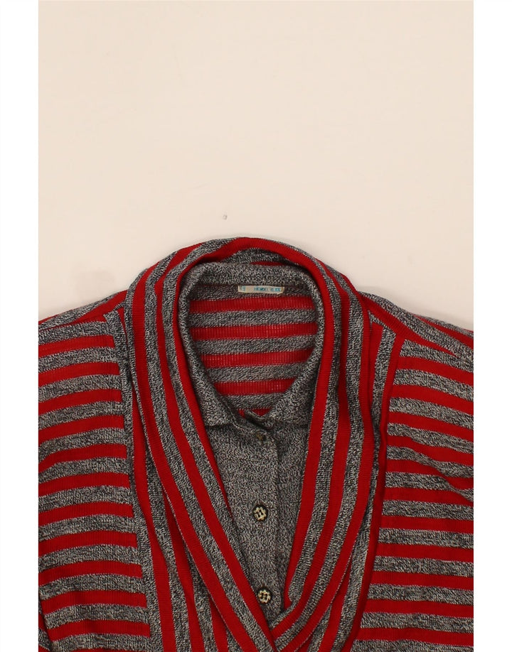 VINTAGE Womens Longline Polo Neck Jumper Sweater IT 44 Medium Grey Striped Vintage Vintage and Second-Hand Vintage from Messina Hembry 