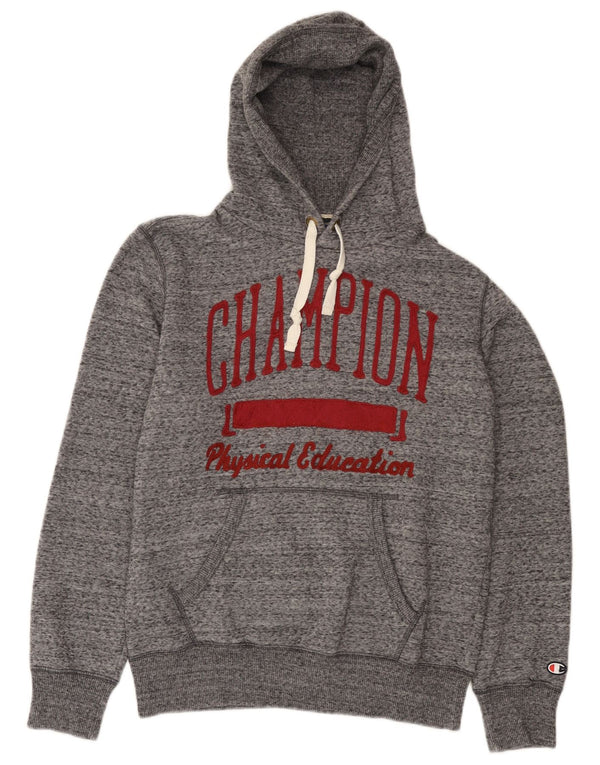 Champion Mens Graphic Hoodie Jumper Medium Grey Flecked Cotton