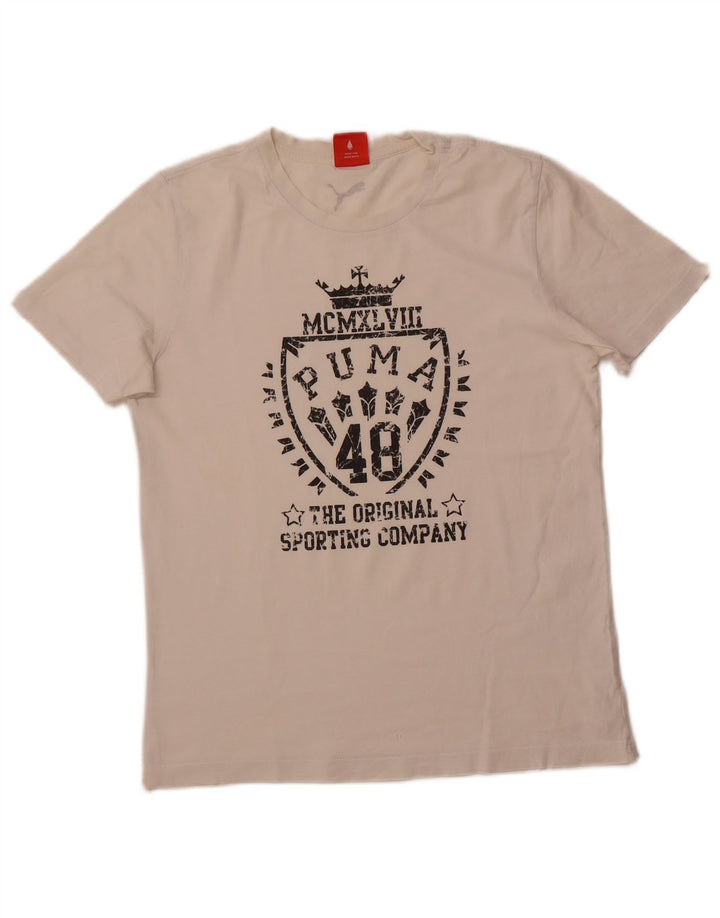 PUMA Mens Graphic T-Shirt Top Small White Cotton