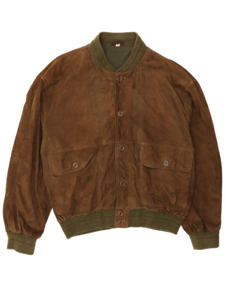 Vintage Mens Suede Bomber Jacket IT 50 Large Brown Leather