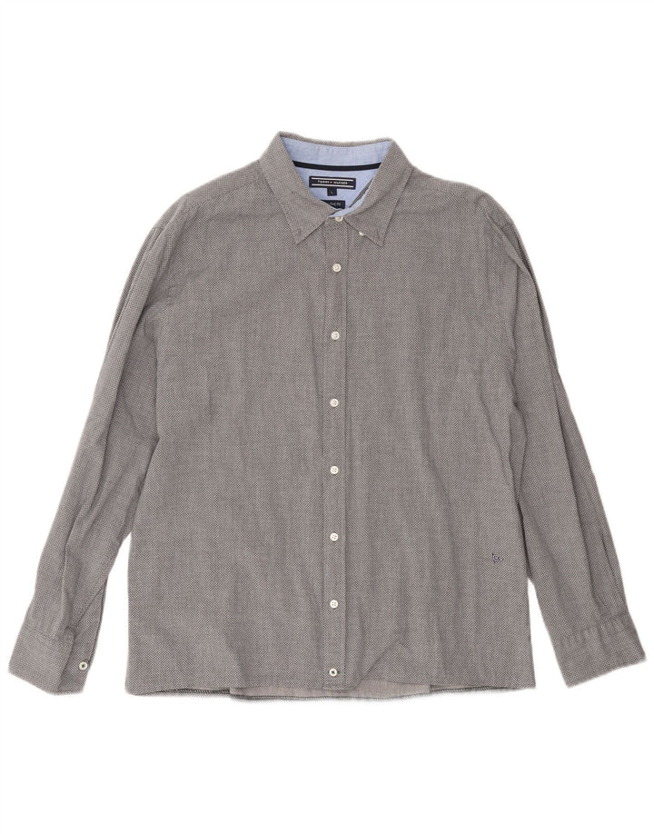 TOMMY HILFIGER Mens New York Fit Shirt Large Grey Spotted