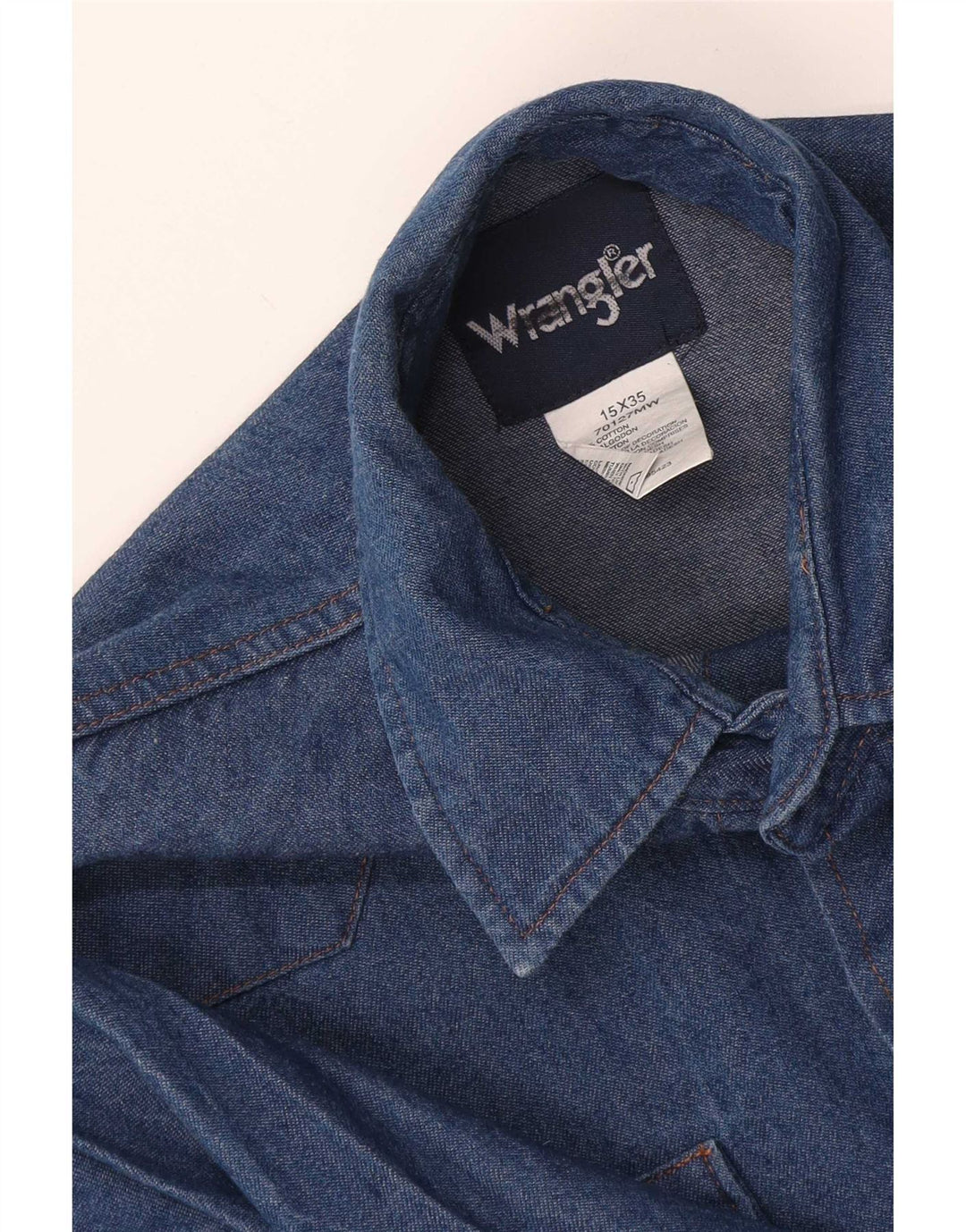 Wrangler Mens Western Denim Shirt Size 15 Medium Blue Cotton