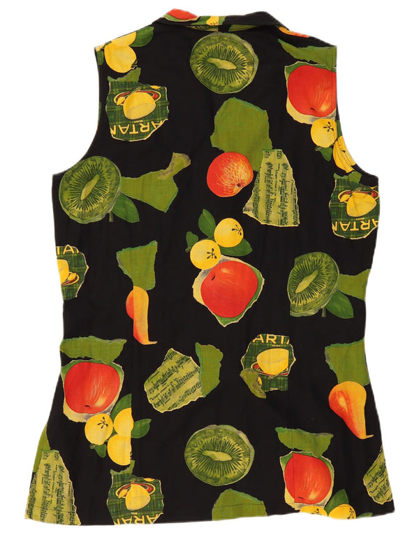 Vintage Womens Abstract Pattern Sleeveless Shirt Blouse UK 14 Large Black