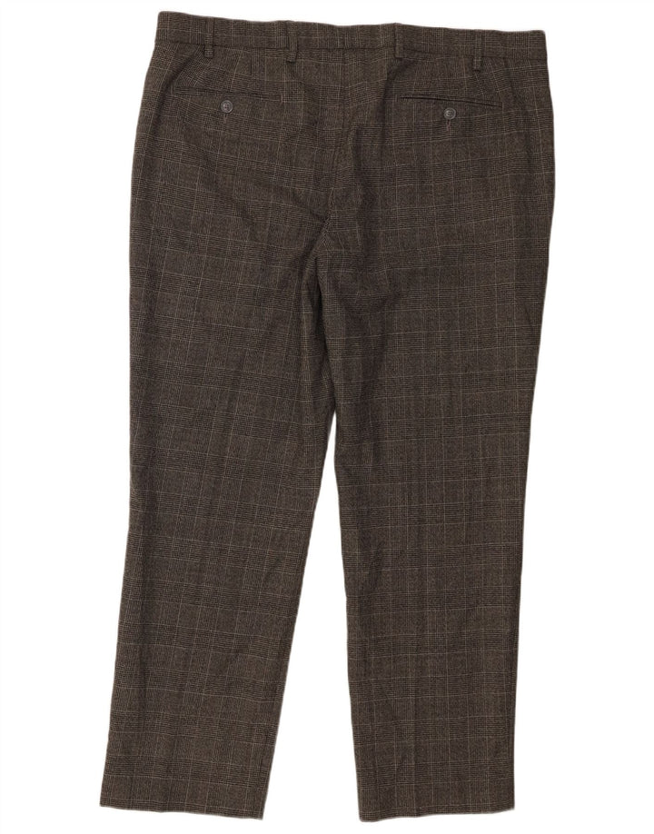 Marks & Spencer Mens Straight Regular Fit Suit Trousers W40 L29 Grey Check