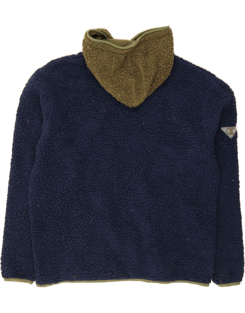 CHAMPION Mens Hooded Fleece Jumper XL Navy Blue Colourblock Polyester Vintage Champion and Second-Hand Champion from Messina Hembry 