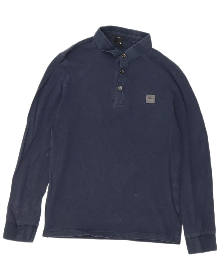 HUGO BOSS Mens Long Sleeve Slim Fit Polo Shirt Medium Navy Blue