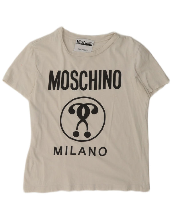 Moschino Womens Milano Graphic T-Shirt Top UK 14 Medium White Cotton