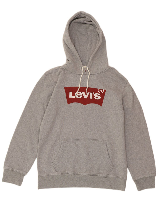 LEVI'S Womens Graphic Hoodie Jumper UK 14 Medium Grey Cotton