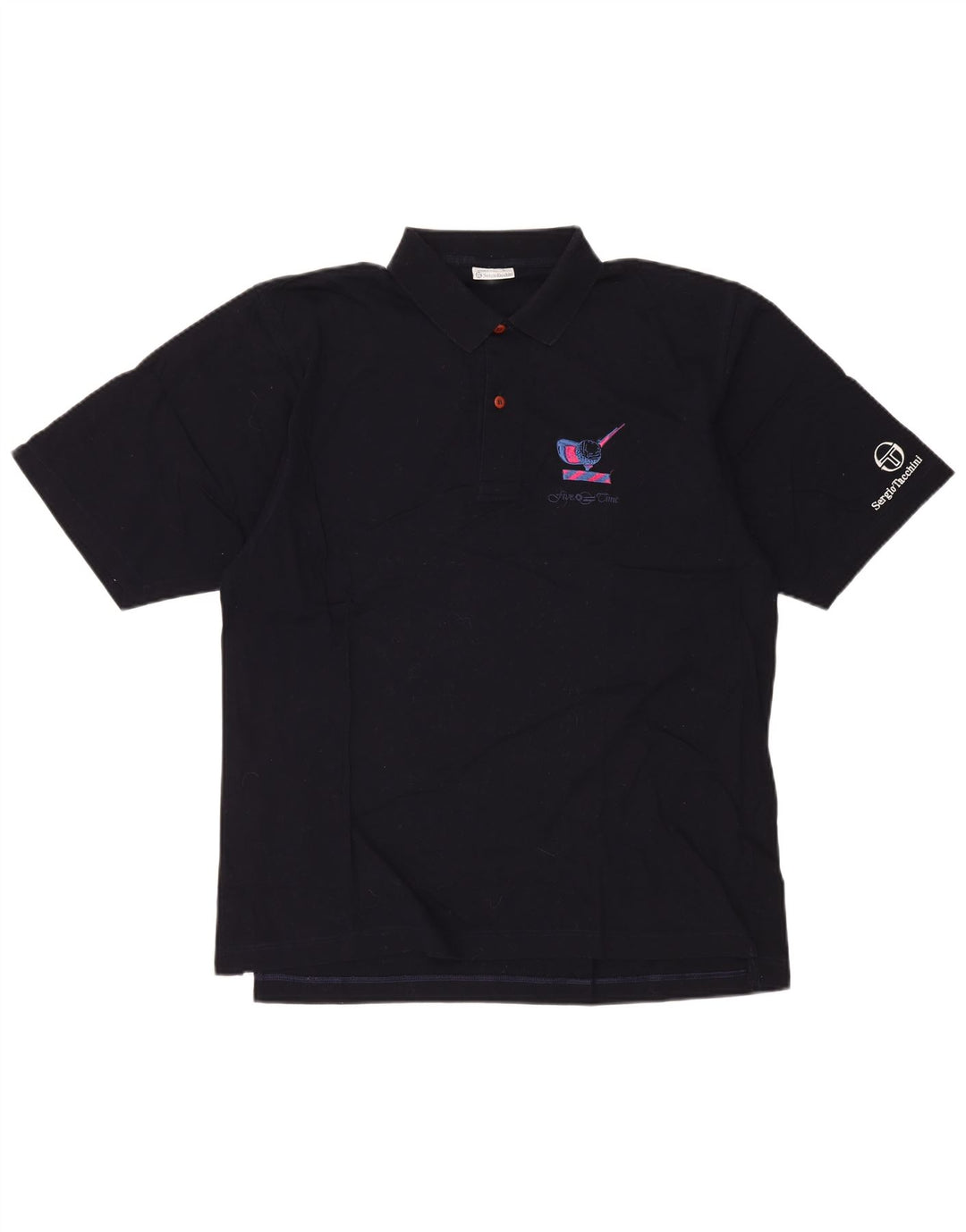 Sergio Tacchini Mens Polo Shirt Large Navy Blue Cotton