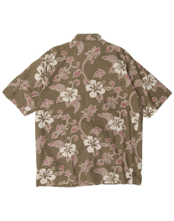 S.S.Shirties Mens Short Sleeve Shirt Large Khaki Floral Cotton