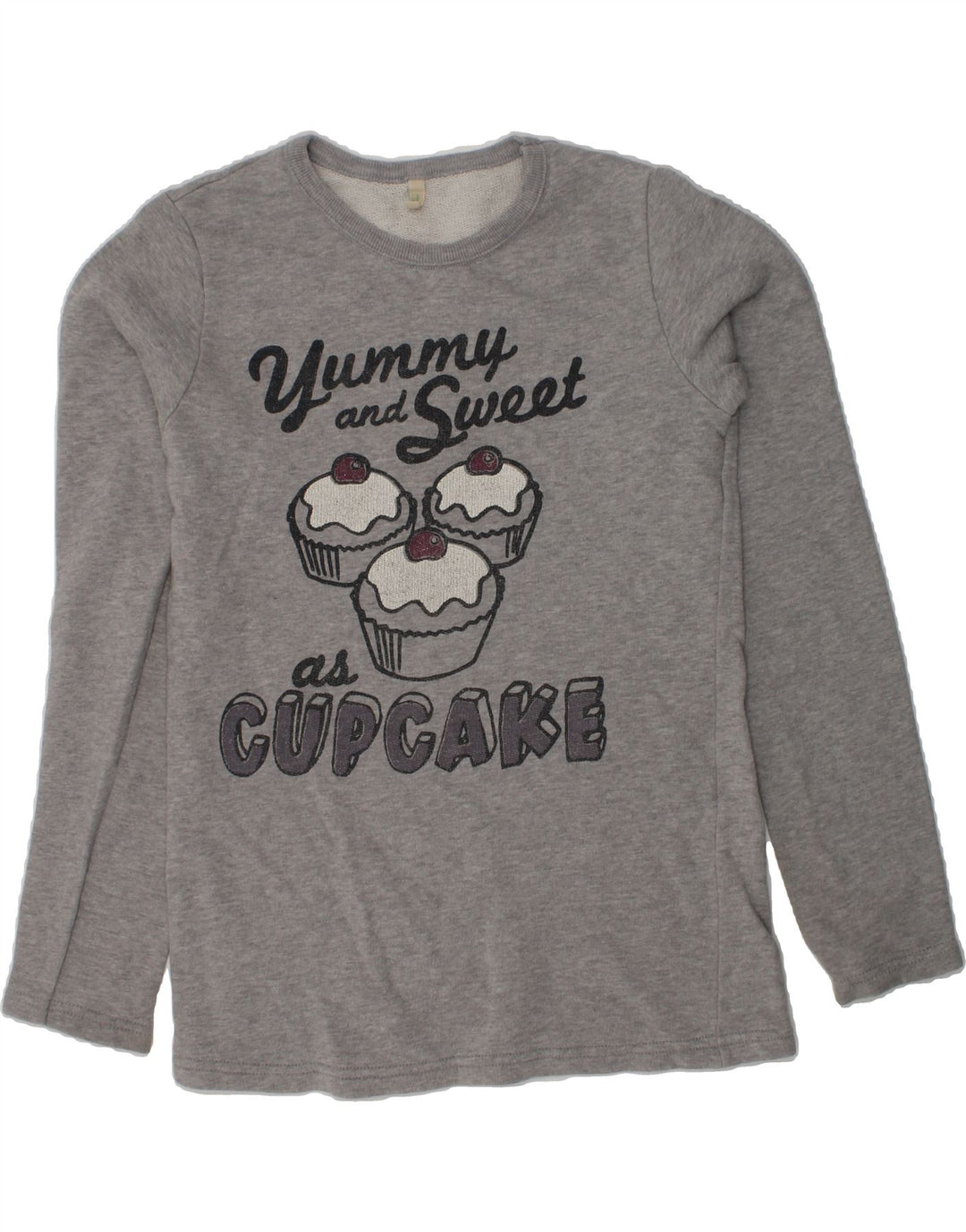 BENETTON Girls Graphic Sweatshirt Jumper 10-11 Years XL  Grey Cotton | Vintage Benetton | Thrift | Second-Hand Benetton | Used Clothing | Messina Hembry 
