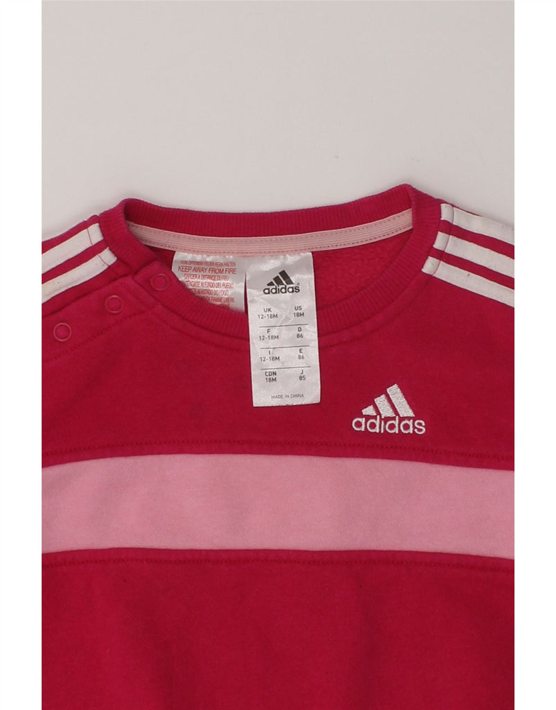 ADIDAS Baby Girls Graphic Sweatshirt Jumper 12-18 Months Pink Colourblock | Vintage Adidas | Thrift | Second-Hand Adidas | Used Clothing | Messina Hembry 