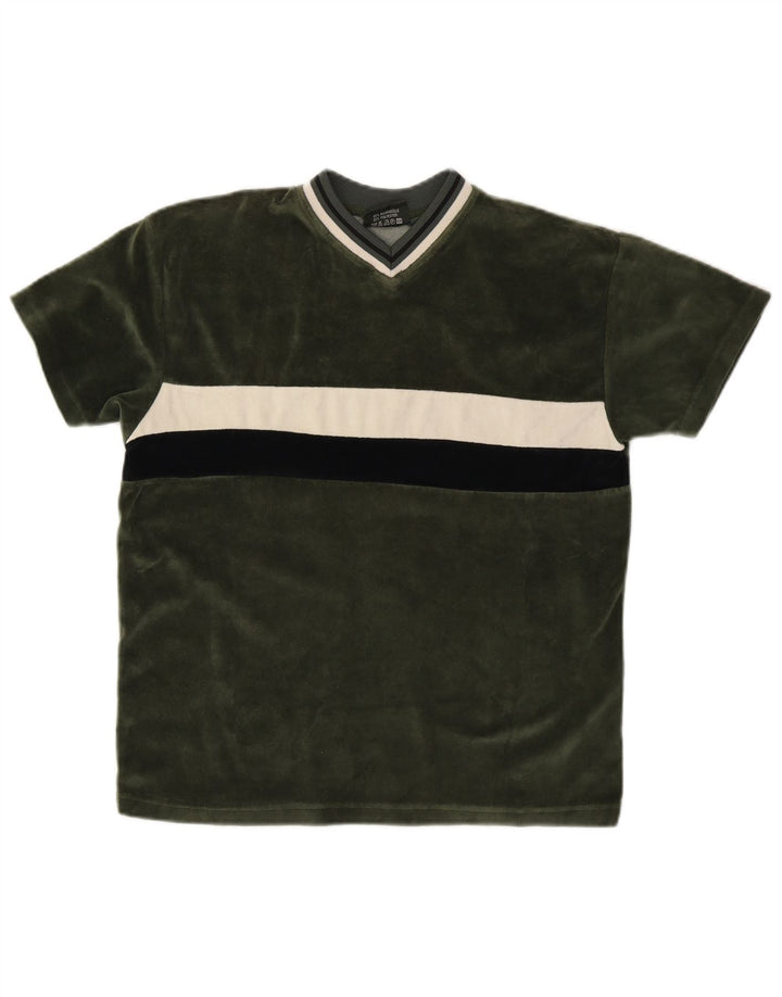 VINTAGE Boys T-Shirt Top 12-13 Years Medium Green Colourblock Cotton