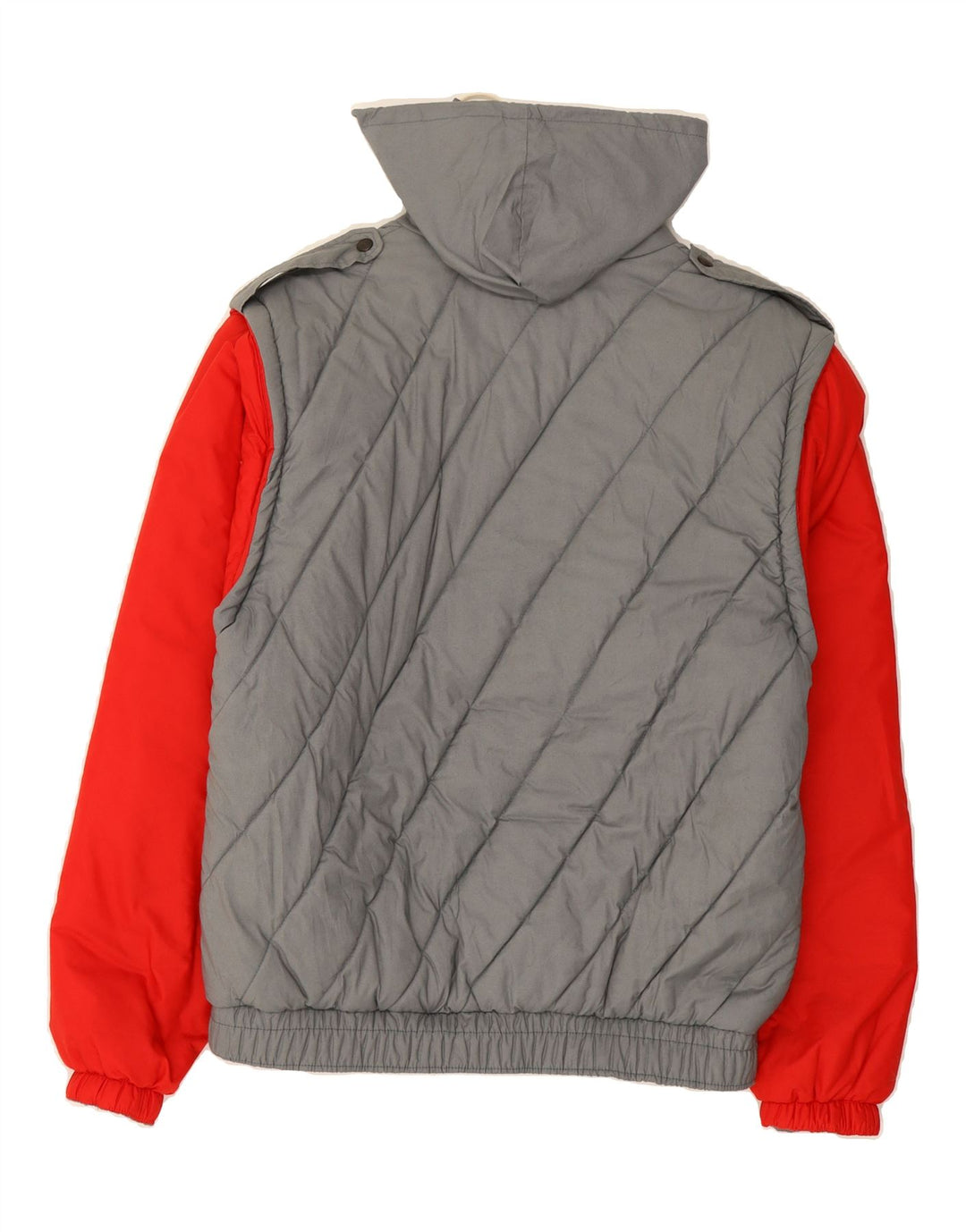 VINTAGE Mens Hooded Padded Jacket UK 38 Medium Grey Colourblock Cotton Vintage Vintage and Second-Hand Vintage from Messina Hembry 