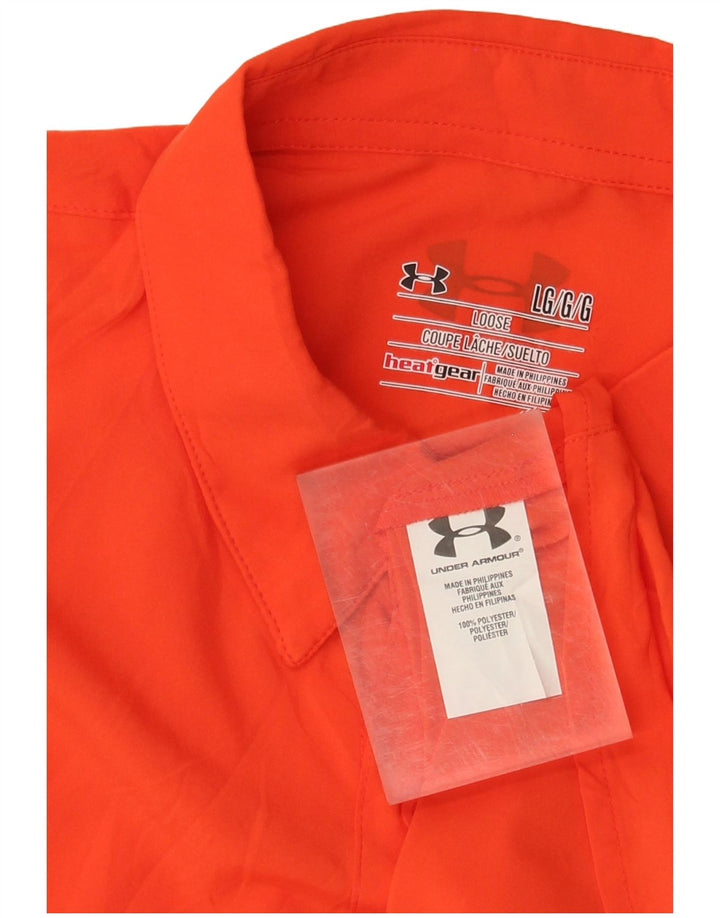 UNDER ARMOUR Mens Heat Gear Short Sleeve Shirt Large Orange Polyester