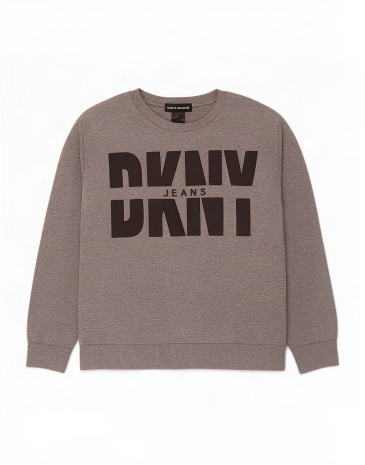 Dkny Womens Graphic Sweatshirt Jumper UK 14 Medium Grey Cotton