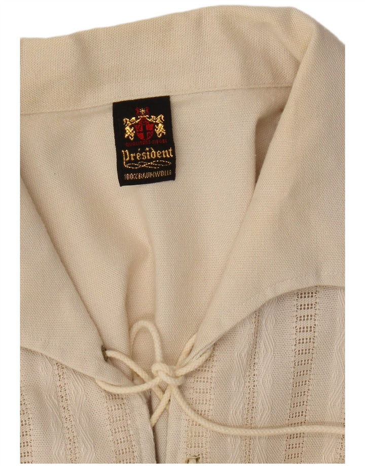 Vintage Mens Short Sleeve Pullover Shirt Medium Beige Cotton