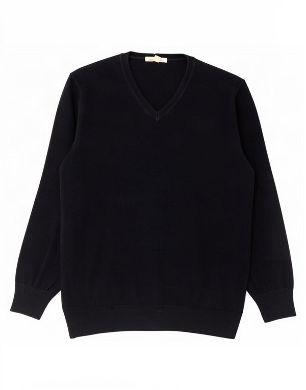 Marks & Spencer Mens V-Neck Jumper Sweater Large Navy Blue Cotton