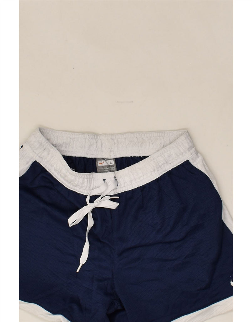 NIKE Boys Sport Shorts 12-13 Years Large Navy Blue Colourblock Polyester | Vintage Nike | Thrift | Second-Hand Nike | Used Clothing | Messina Hembry 