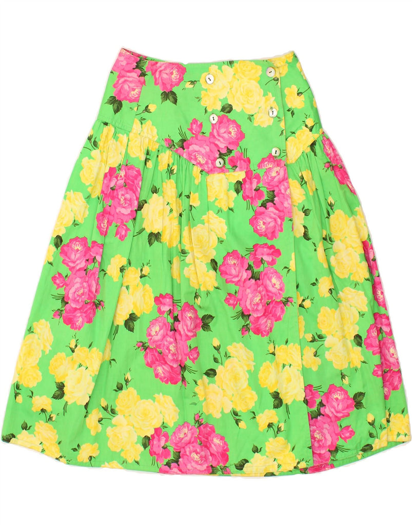 VINTAGE Womens High Waist Pleated Skirt IT 44 Medium W27 Green Floral | Vintage Vintage | Thrift | Second-Hand Vintage | Used Clothing | Messina Hembry 