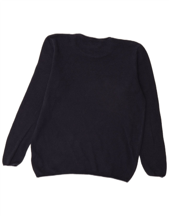Guess Mens Crew Neck Jumper Sweater Large Navy Blue Cotton