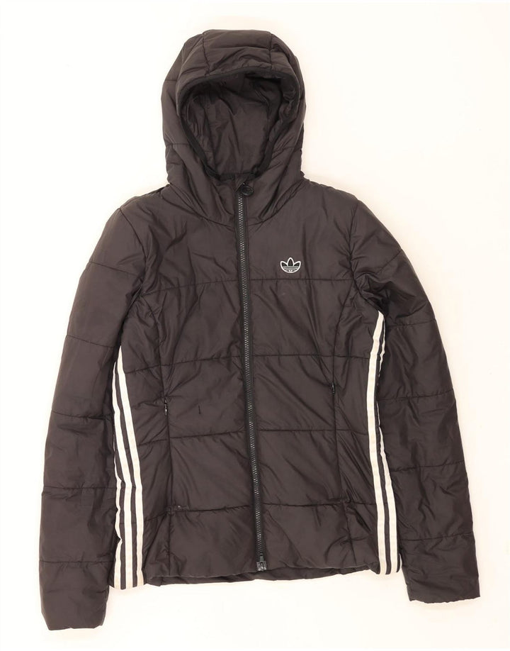 Adidas Womens Hooded Padded Jacket UK 10 Small Black Polyester