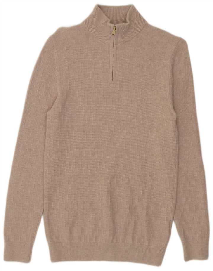 Reiss Mens Zip Neck Jumper Sweater Small Beige Merino Wool