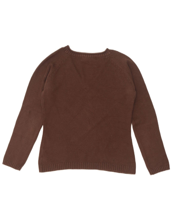 Zara Womens Crop V-Neck Jumper Sweater UK 12 Medium Brown Cotton