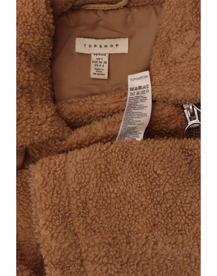 Topshop Womens Petite Teddy Bear Biker Jacket UK 10 Small Brown Polyester