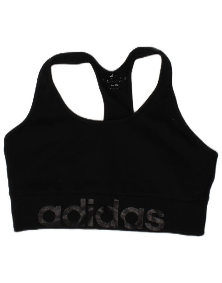 Adidas Womens Climalite Graphic Sport Bra Top Small Black Polyester Sports