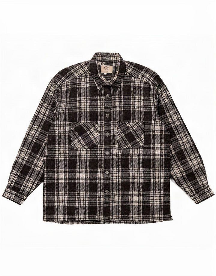 Vintage Mens Overshirt Flannel Shirt Medium Black Plaid Polyester