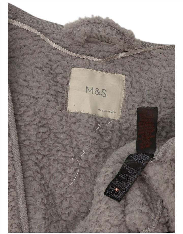 Marks & Spencer Womens Oversized Open Fleece Overcoat UK 16 Large Grey