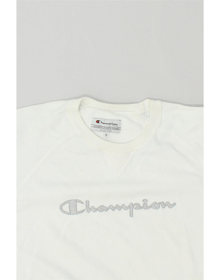 CHAMPION Womens Oversized Graphic Sweatshirt Jumper UK 10 Small White Vintage Champion and Second-Hand Champion from Messina Hembry 