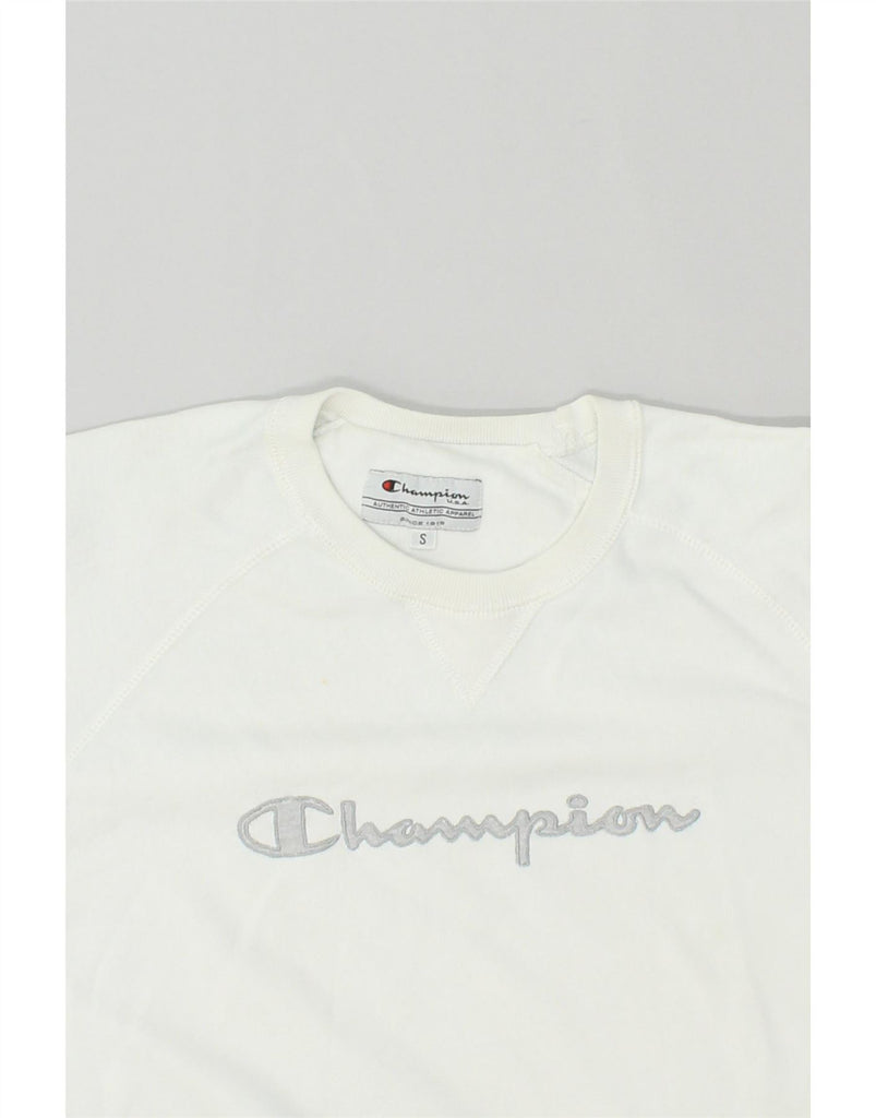 CHAMPION Womens Oversized Graphic Sweatshirt Jumper UK 10 Small White Vintage Champion and Second-Hand Champion from Messina Hembry 