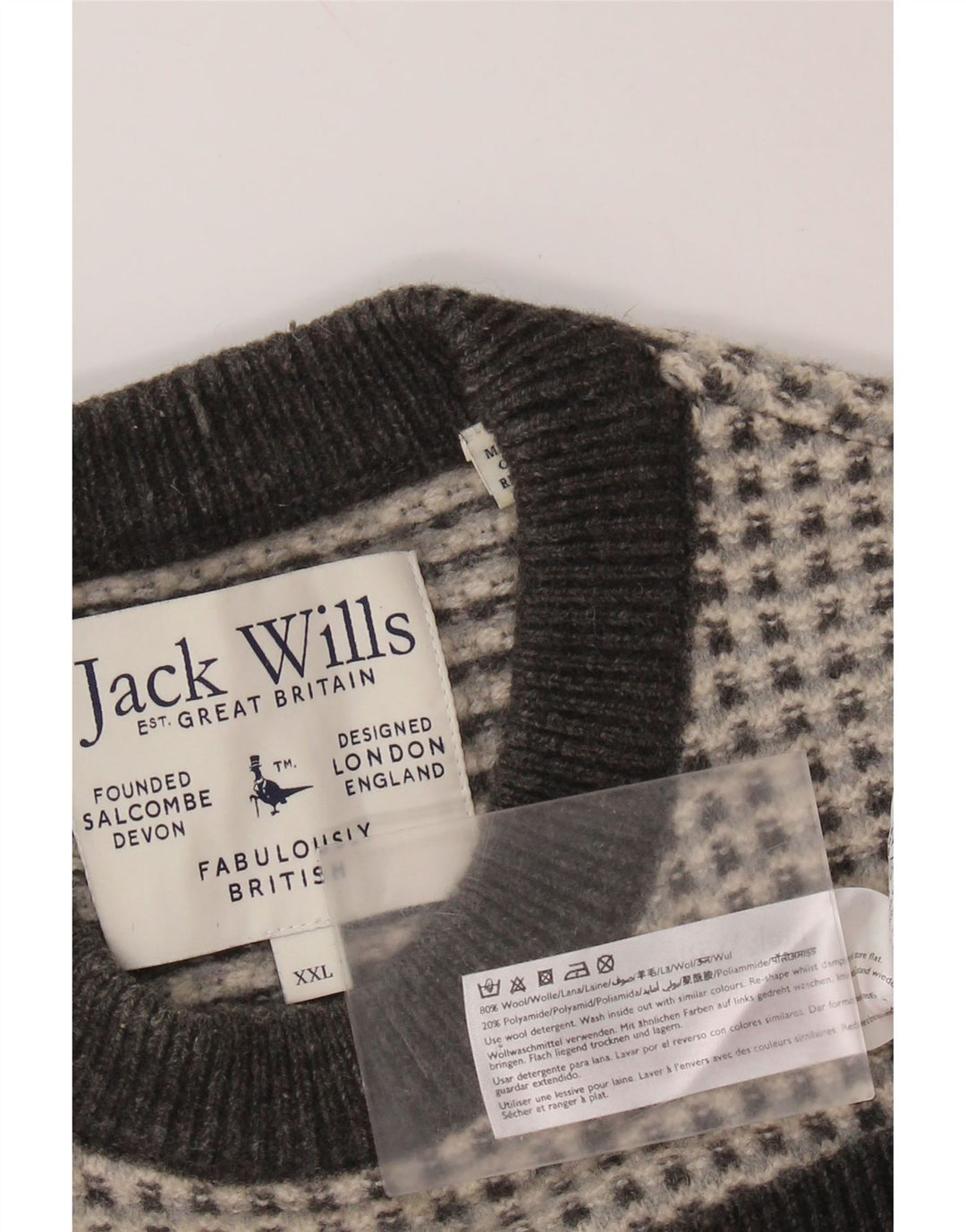 JACK WILLS Womens Crew Neck Jumper Sweater UK 20 2XL Grey Check Wool