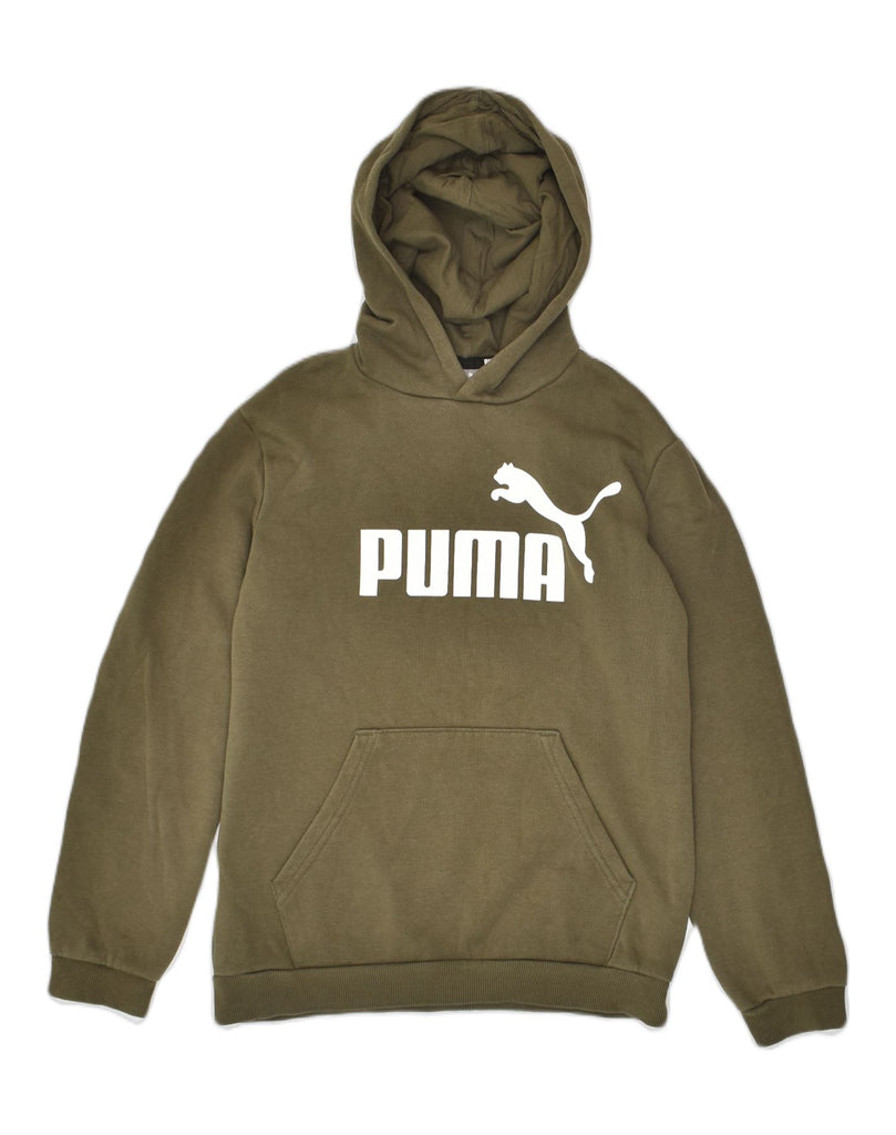 PUMA Boys Graphic Hoodie Jumper 13-14 Years Khaki Cotton | Vintage Puma | Thrift | Second-Hand Puma | Used Clothing | Messina Hembry 