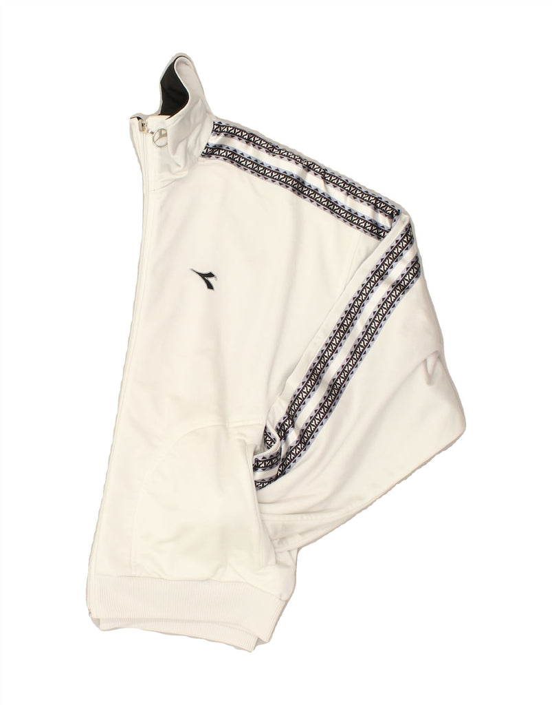 DIADORA Mens Oversized Tracksuit Top Jacket UK 32 2XS White Polyester | Vintage Diadora | Thrift | Second-Hand Diadora | Used Clothing | Messina Hembry 