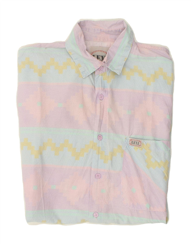 VINTAGE Mens Short Sleeve Shirt Large Pink Striped Cotton Vintage Vintage and Second-Hand Vintage from Messina Hembry 