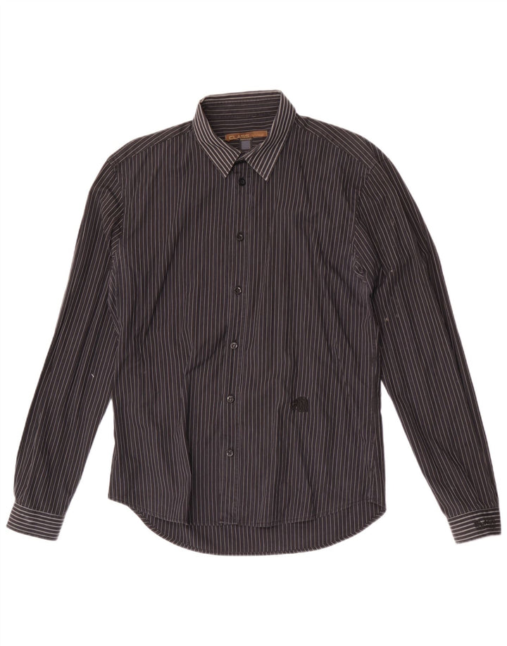 Roberto Cavalli Mens Shirt IT 50 Medium Black Pinstripe Cotton